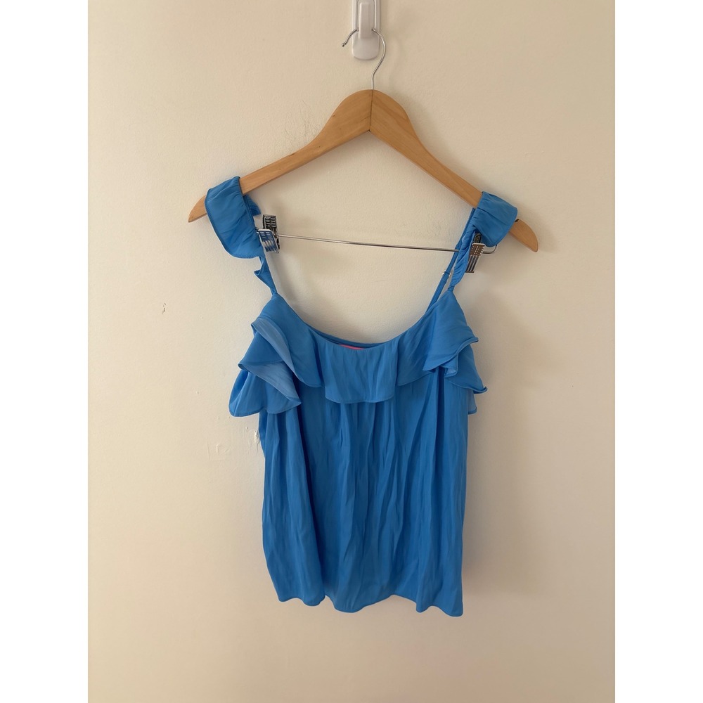 Lilly Pulitzer Blue Ruffle Camisole Top Adjustable Straps Size S RN88189